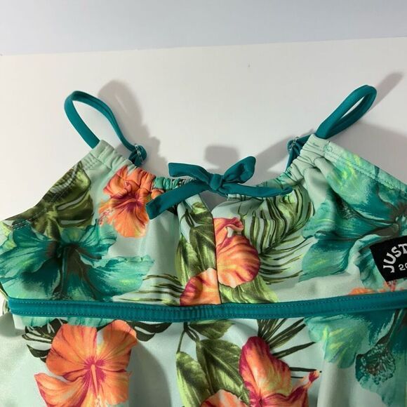 Justice Swim Suit 2-piece tankini Teal/Floral | Girls size Medium - Picture 3 of 12